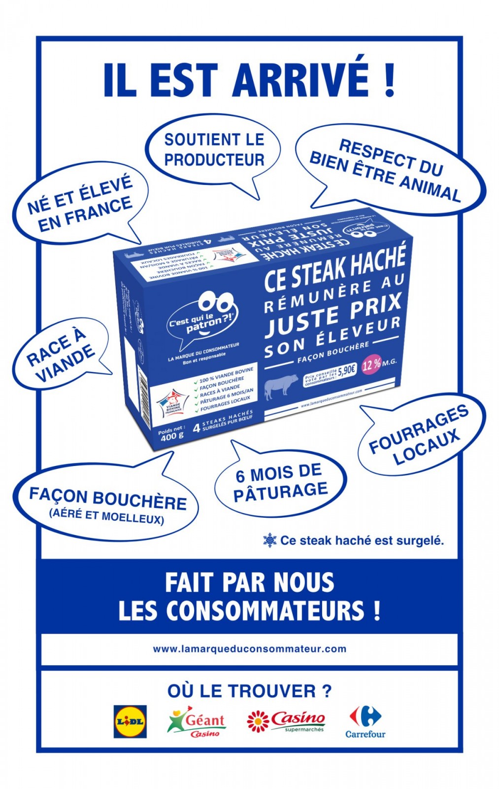 LE STEAK HACHÉ SURGELÉ 12 CQLP FAIT SON APPARITION SUR LE SITE CARREFOUR DRIVE « C